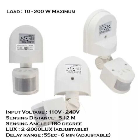PIR Motion Switch Wall Mount (মোশন সুইচ ওয়াল মাউন্ট ১১০ ভোল্ট -২২০ ভোল্ট এসি)