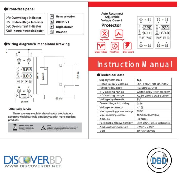 Over Voltage & Current Protector  220 Volt, 63A - Image 7