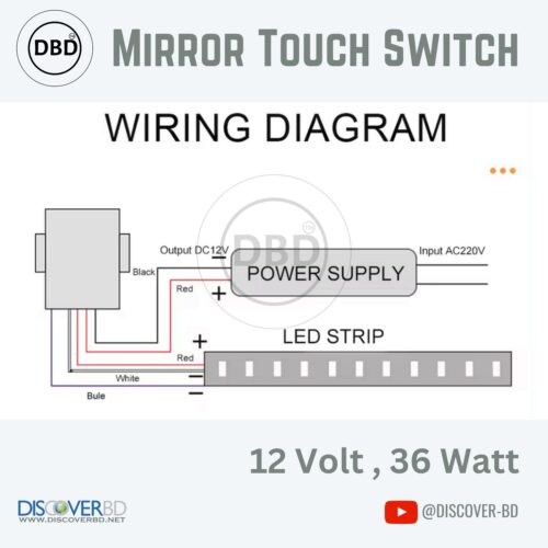 Multi Color Mirror Touch Switch with Dimmer Function 12 Volt, 36 Watt - Image 3