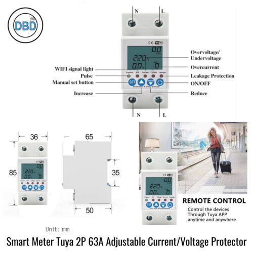 Smart Meter Tuya 2P 63A Adjustable Current/Voltage Protector - Image 6