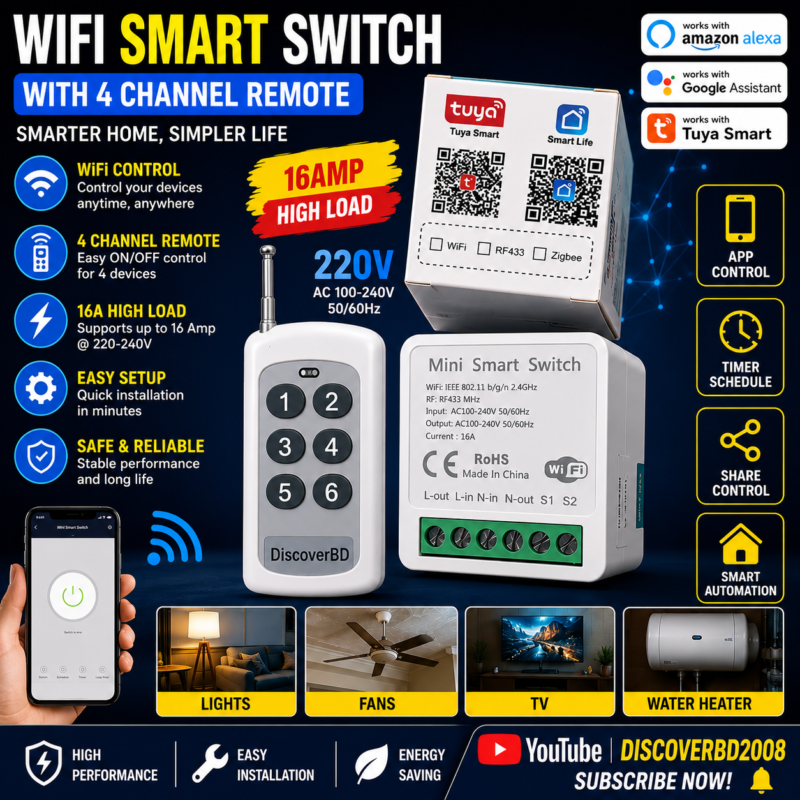 Wifi+RF433Mhz Wifi Smart Switch module 250V