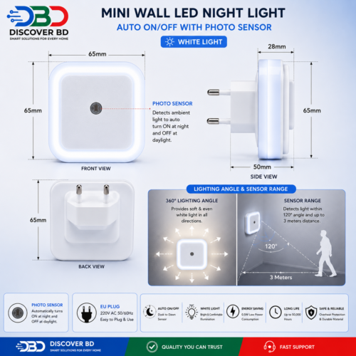 Auto ON/OFF with Photo Sensor | White Light | EU Plug | 220V - Image 3